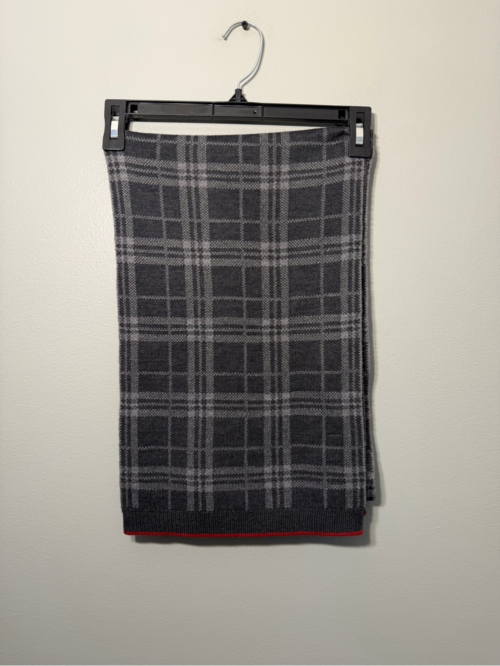 Banana Republic Gray Plaid Scarf with Red Trim